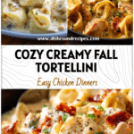 Creamy chicken tortellini fall skillet with cheese tortellini and fall vegetables in a creamy sauce.